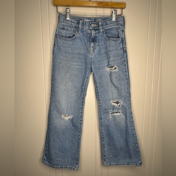 Old Navy Girls Wide Leg Distressed Jeans - Picture 1 of 7